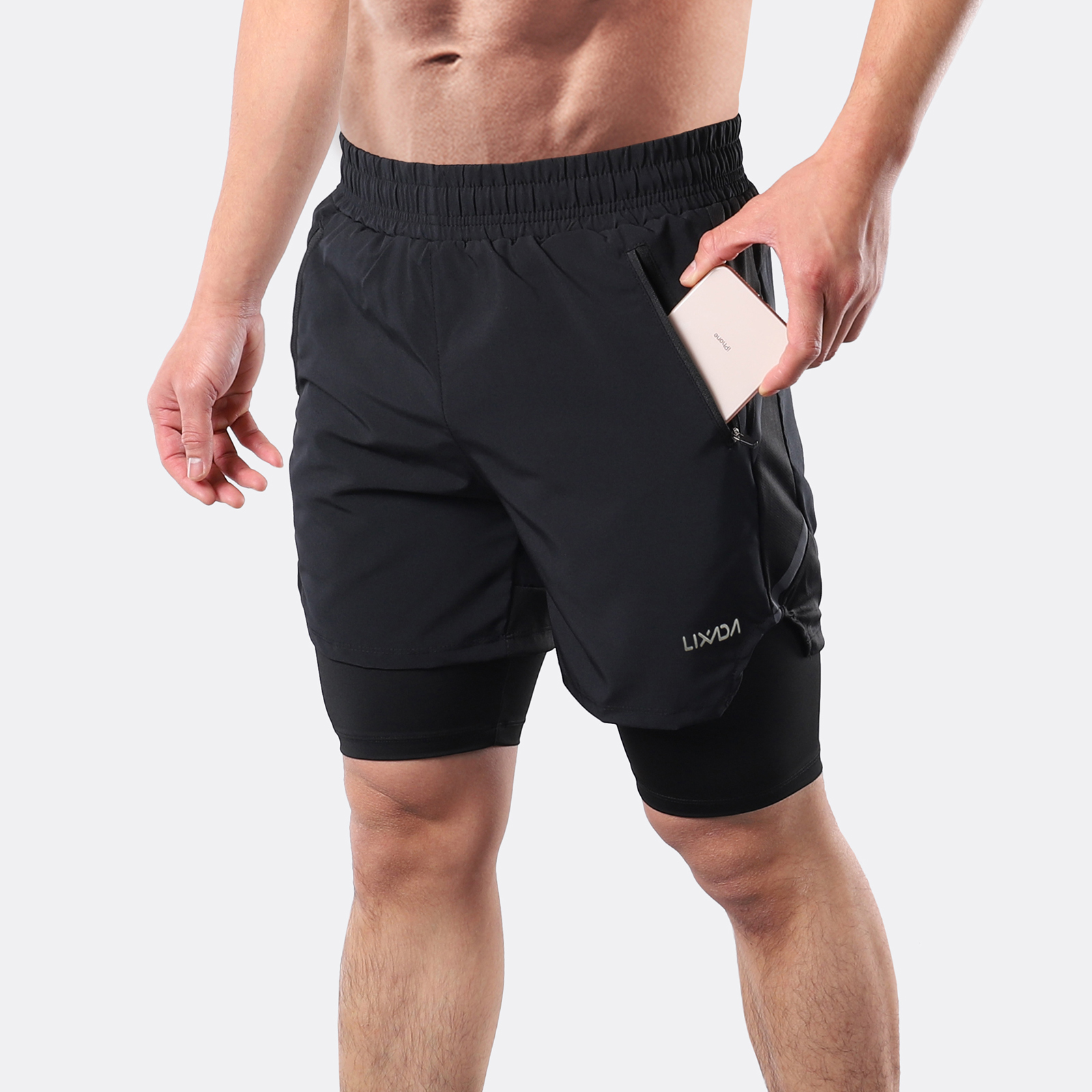 Lixada メンズ 2 in 1 ランニングショーツ 速乾性 通気性 アクティブトレーニング エクササイズ ジョギング マラソン サイクルショーツ