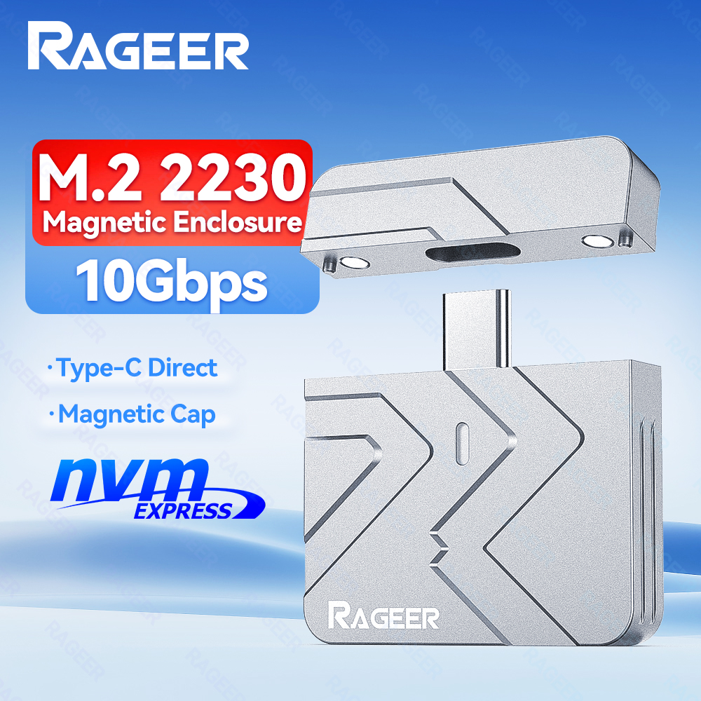 RAGEER M.2 2230 NVMe SSD アルミニウム エンクロージャ、USB 3.2 Gen 2 (10Gbps) ケース、磁気カバー、Type-C プラグ