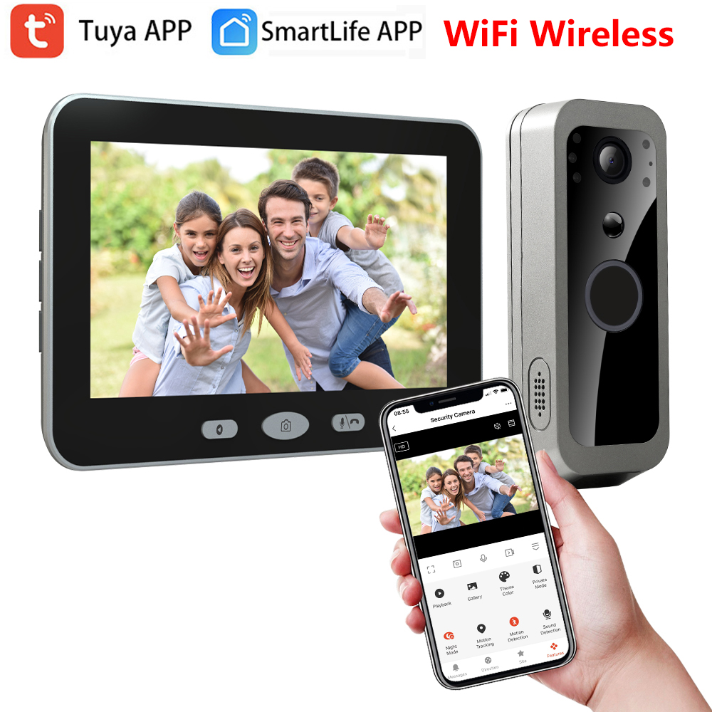 Tuya Smart Life 3MP 2.4G WIFI ビデオドアベルカメラ屋外ワイヤレスドアインターホンシステムバッテリー駆動 5 インチモニター画面