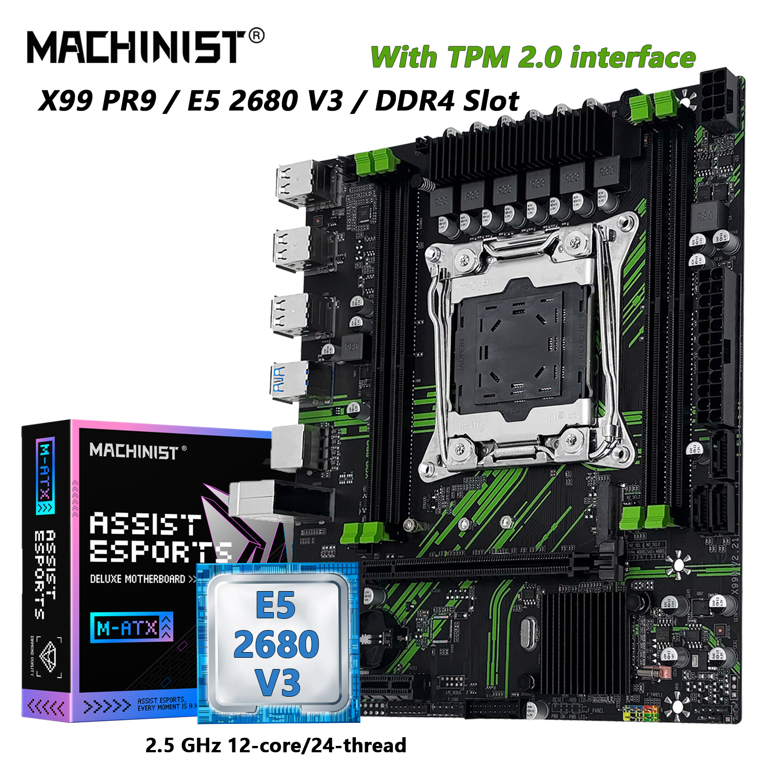 MACHINIST PR9 X99 マザーボード TPM2.0 モジュール Intel Xeon E5 2680 V3 CPU サポート DDR4 RAM デュアルチャネル USB3.0 オプション キット コンボ