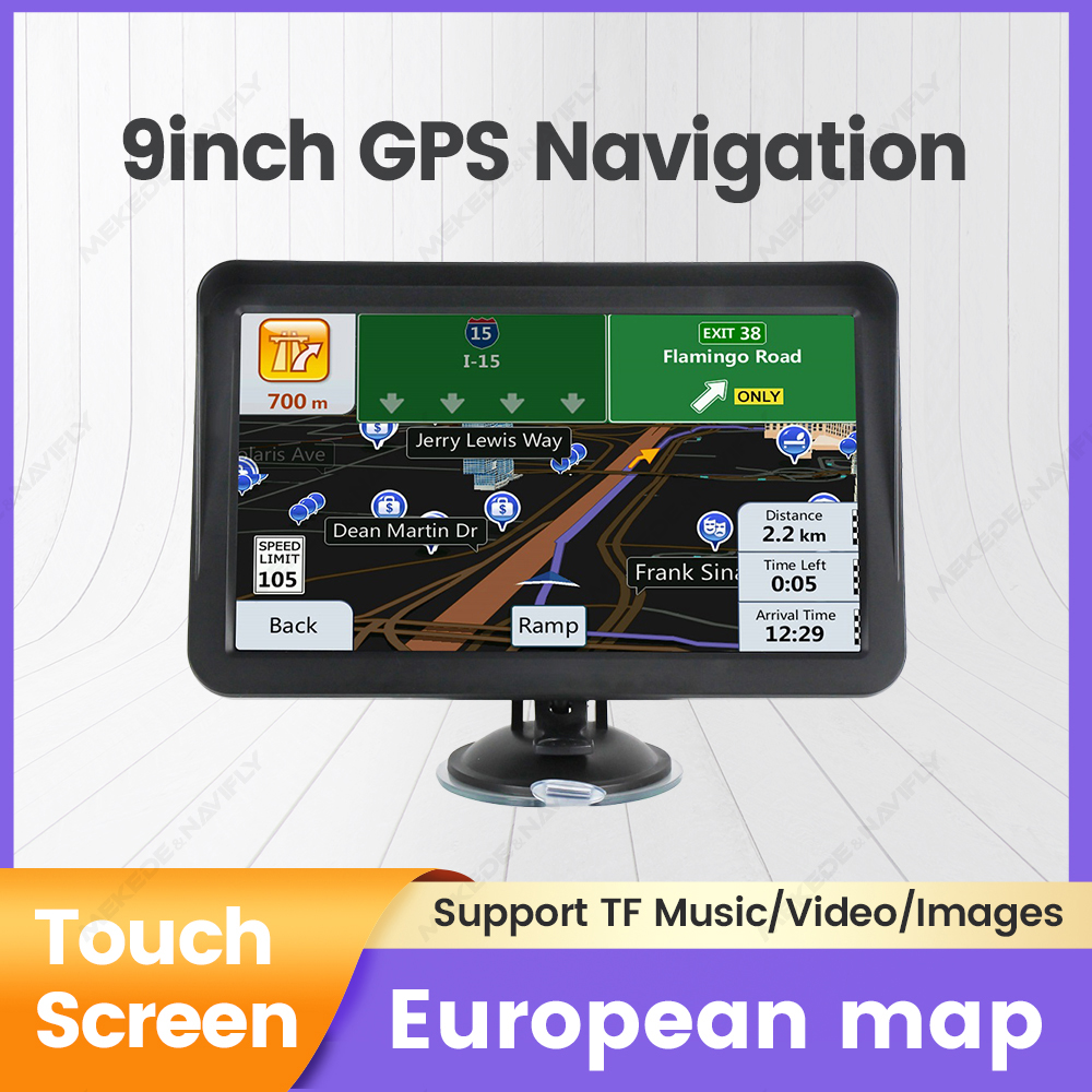 9 インチのタッチスクリーン車の GPS ナビゲーションヨーロッパ地図 GPS ナビゲータートラックサンシェード衛星ナビ 256 メートル 8 グラム地図 GPS ナビゲーター FM ラジオ
