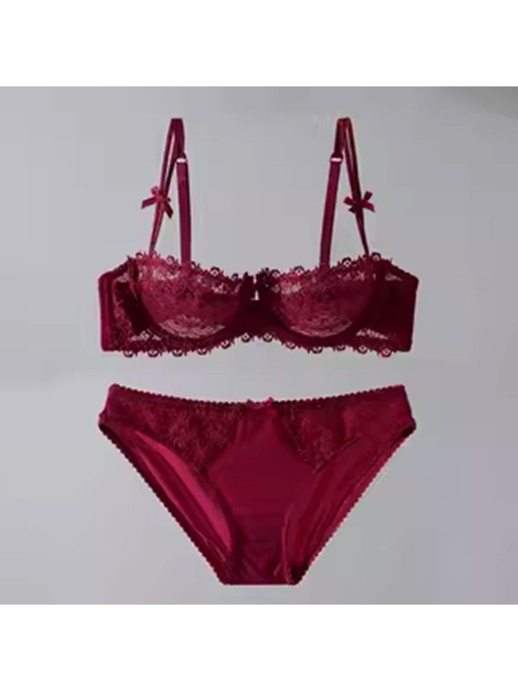 YEMOMO Sexy Lace Bra Panty Set Ultra Thin Sheer Mesh Semi Cup Plus Size Women Big Bust Minimizer Comfort Lingerie Autumn Winter