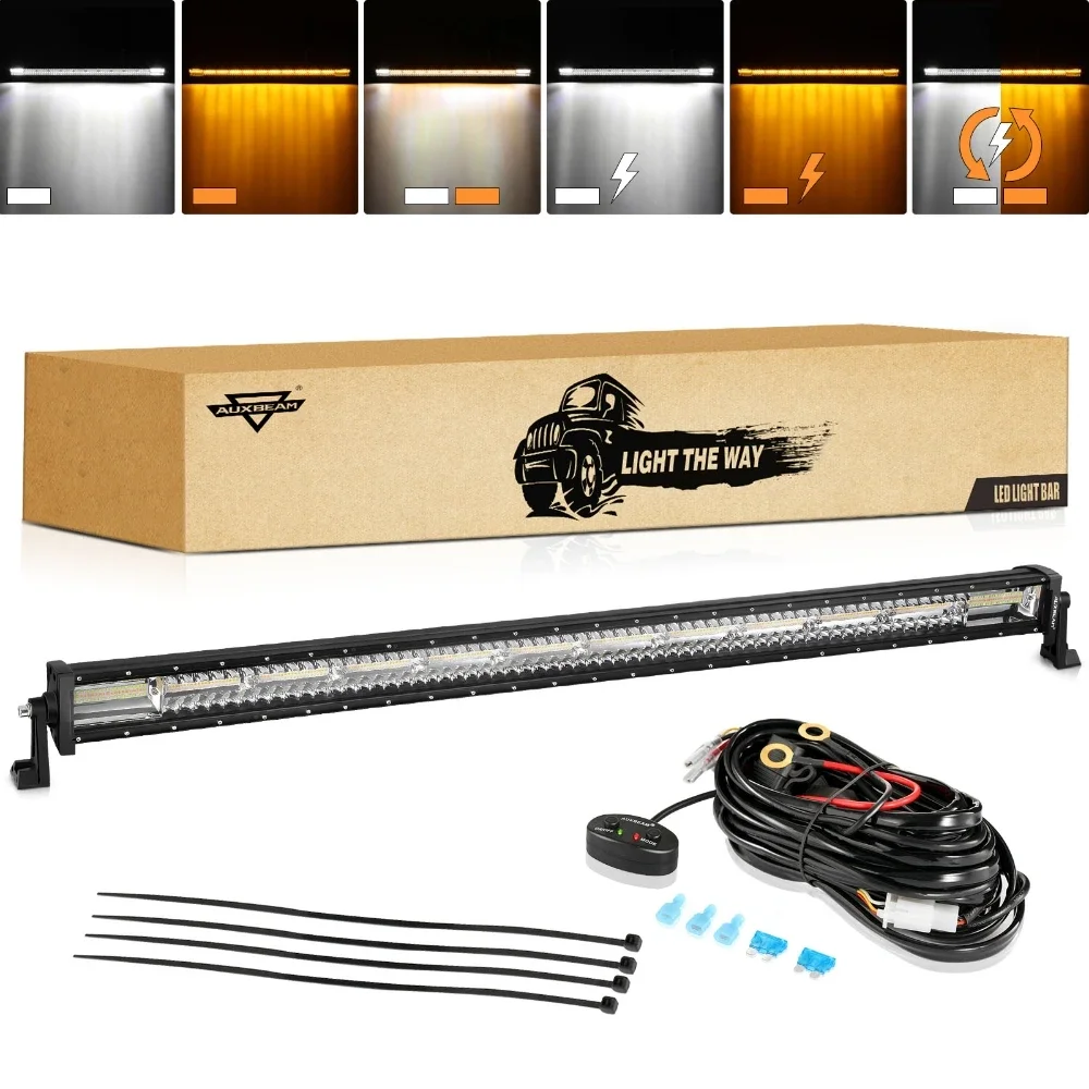 AUXBEAM 50 インチ LED ライトバー ワイヤーハーネス付き 6 モード ホワイト