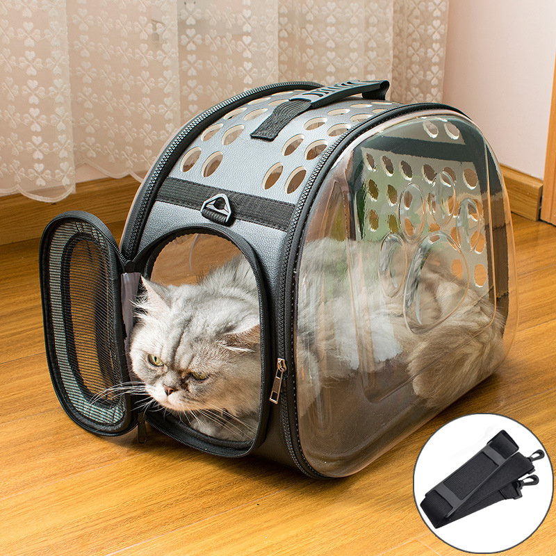 クリア猫キャリアハード猫バッグ折りたたみポータブル小型ペットキャリアバッグ猫子猫子犬旅行ハイキングウォーキング