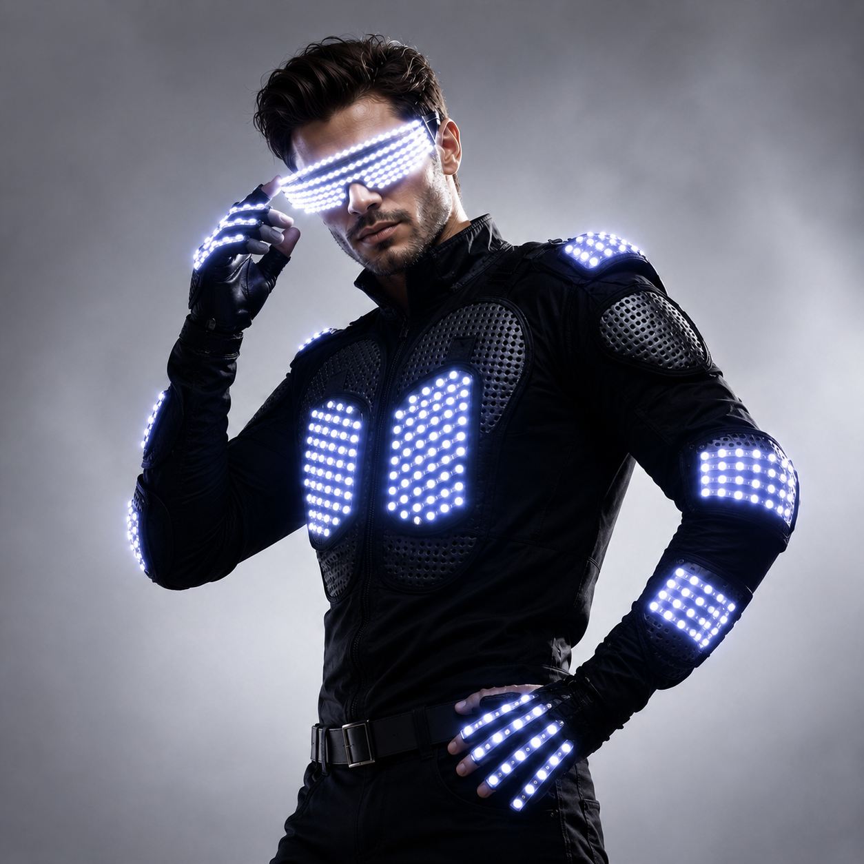 ファッション LED アーマーライトアップジャケット衣装グローブメガネ LED 衣装服 Led スーツ LED ロボットスーツ