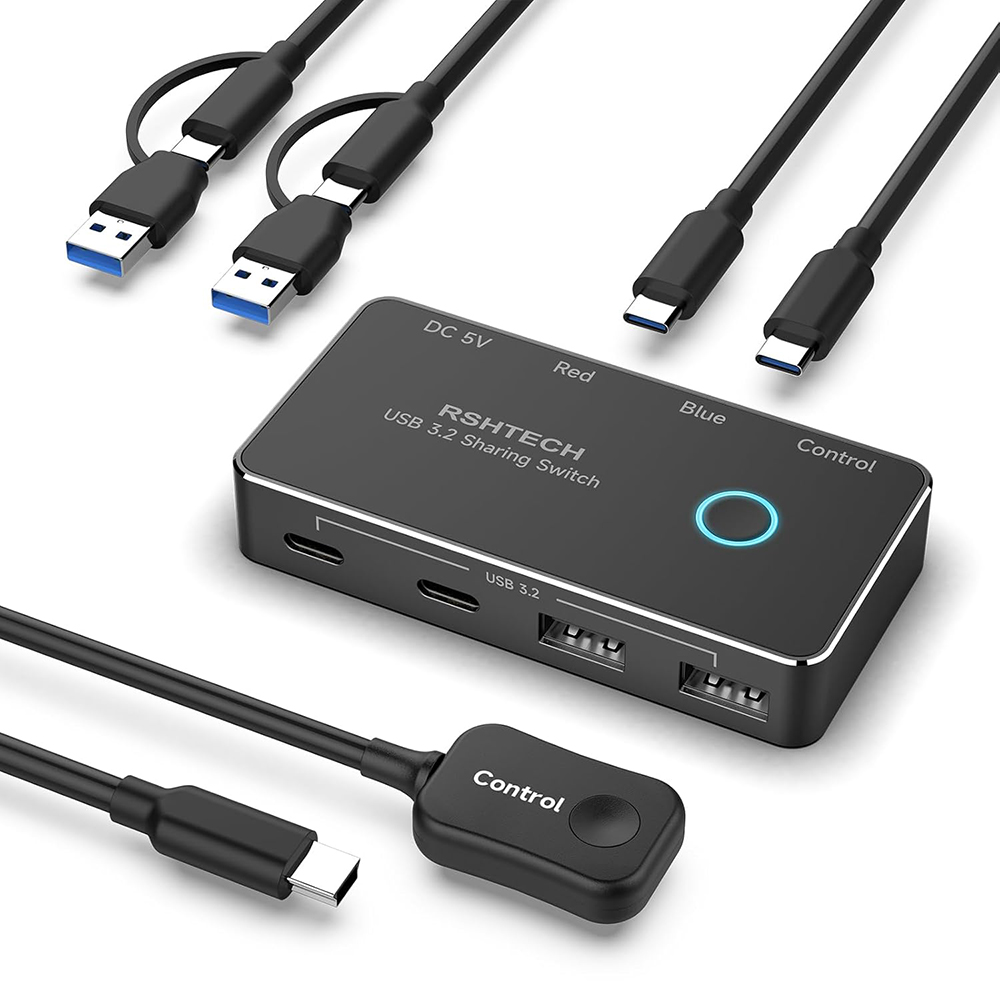 RSHTECH KVM USB C スイッチ コントローラー付き 2台のコンピューター共有 4 10Gbps USB 3.2 Gen 2 USBスイッチャーセレクター PCラップトップキーボード用
