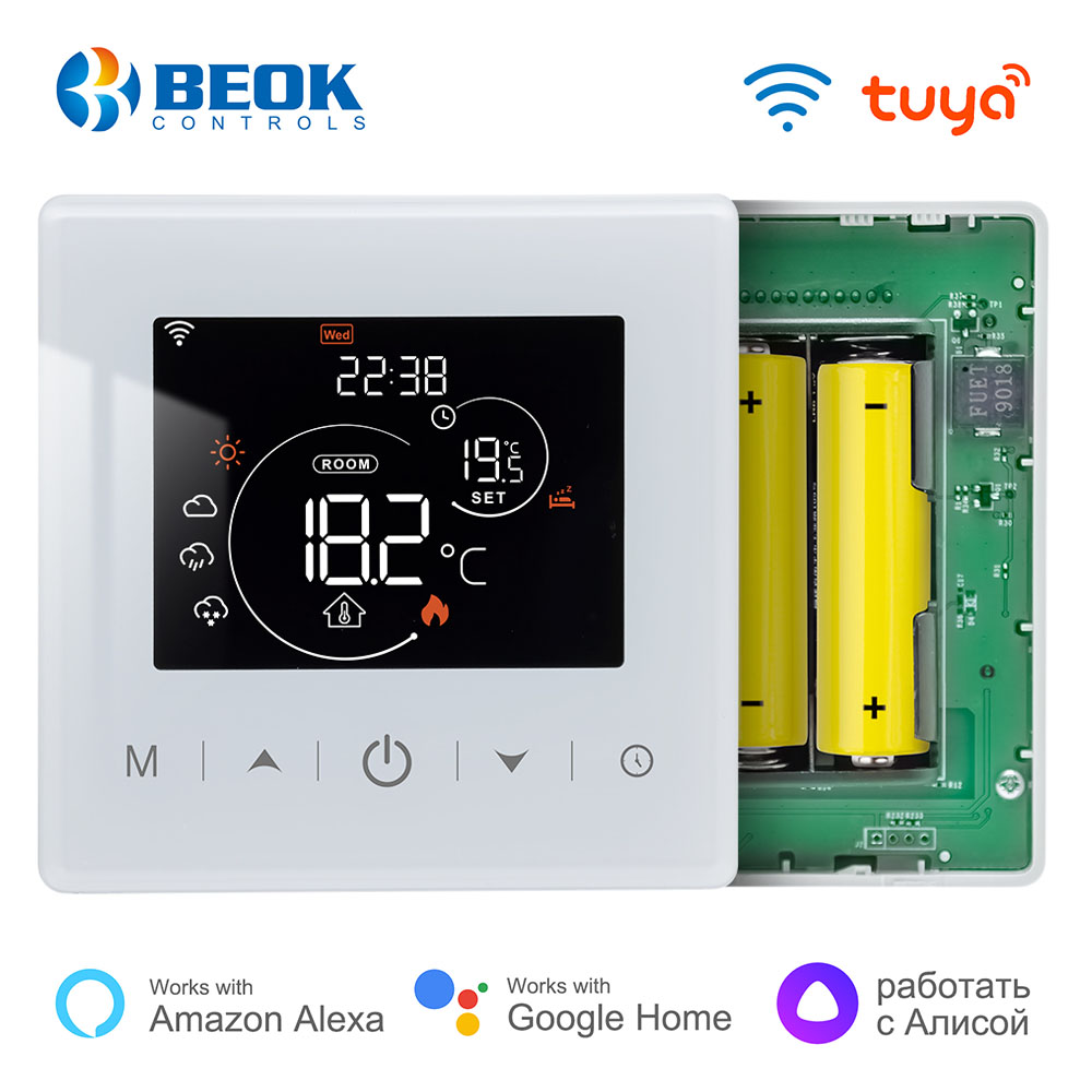 Tuya WiFi 加熱サーモスタットスマートホームバッテリー駆動温度コントローラーガスボイラー用アリス Alexa Google ホームと連携