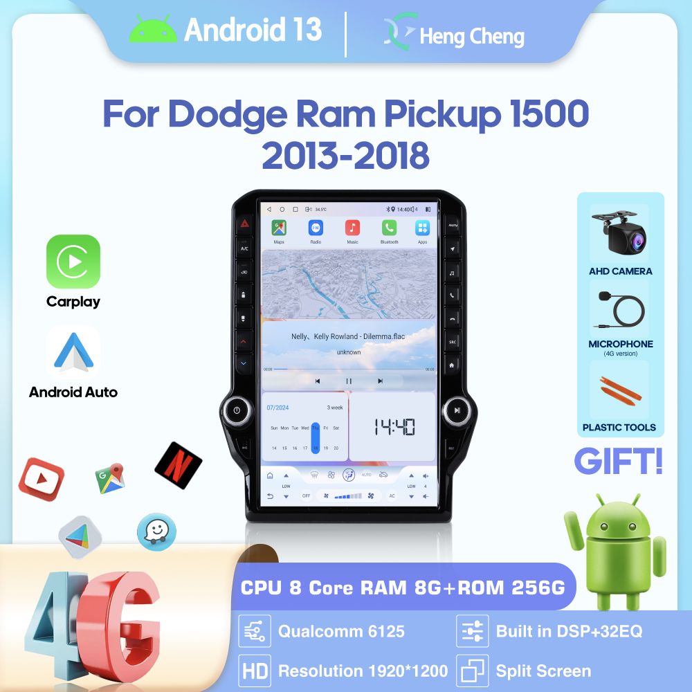 14.5 インチ Android13 車マルチメディアビデオプレーヤーダッジラムピックアップ 1500 2013 - 2018 GPS ナビゲーションラジオ Carplay 4 グラム wifi 360