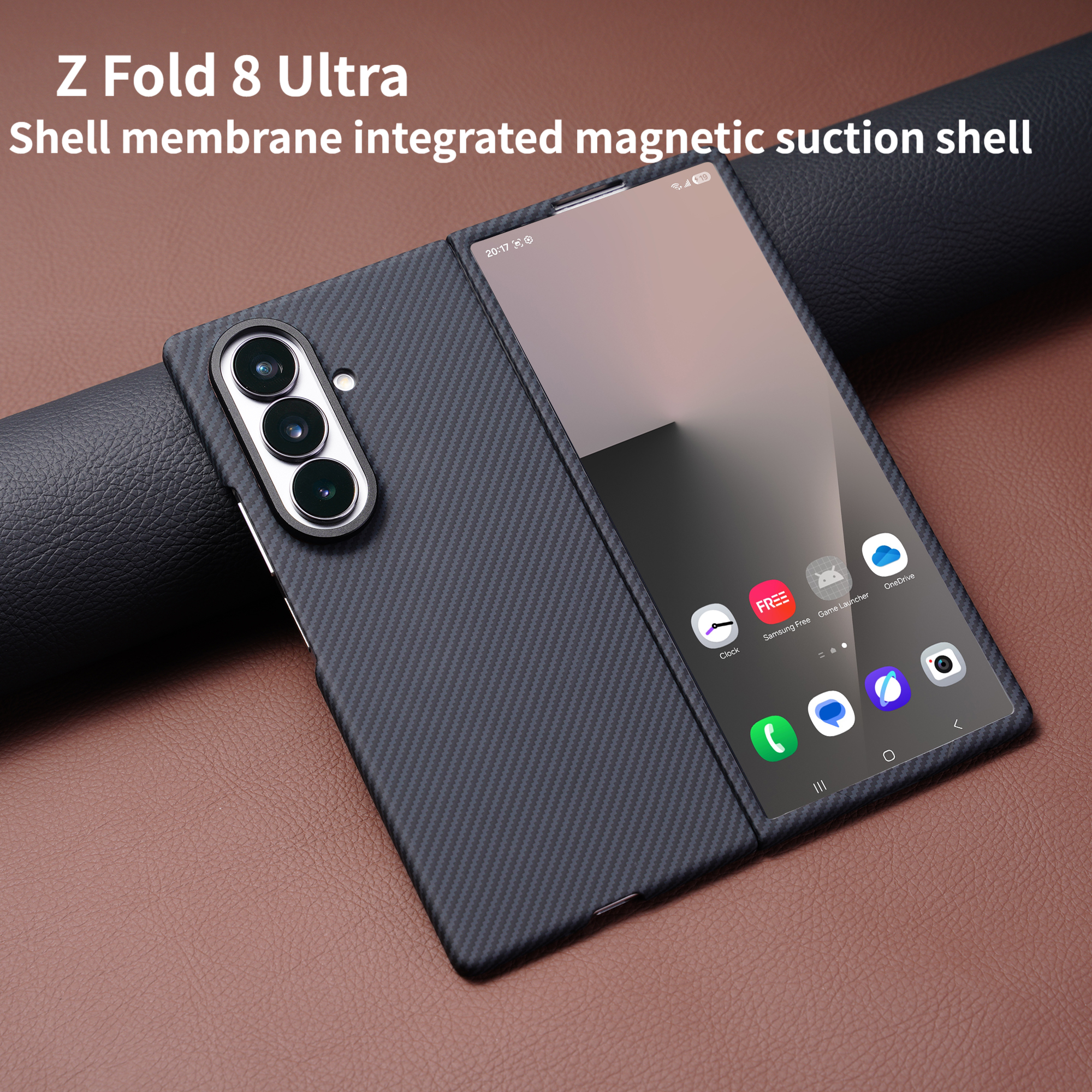 ビジネス磁気カーボンファイバーテクスチャケース Samsung Z Fold 8 ウルトラワイヤレス充電 PC カバーとスクリーン保護フィルム