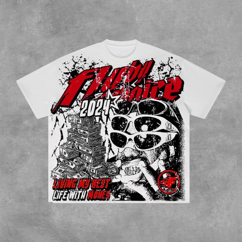 フライバイチョイスリビングマイベストライフウィズマネーグラフィック綿 100% Tシャツ男性 Y2K ヴィンテージオーバーサイズ Tシャツストリート女性トップス