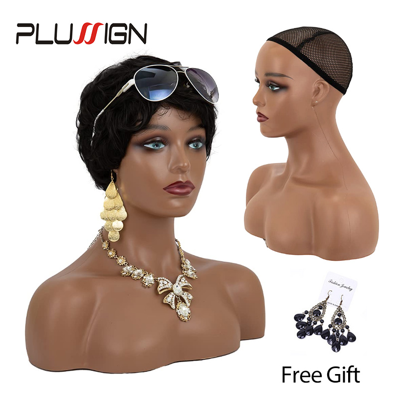 Plussign 1 ピース現実的な半身ダブルショルダー Pvc トレーニングマネキンヘッドディスプレイかつら帽子ジュエリー 3 色をご用意