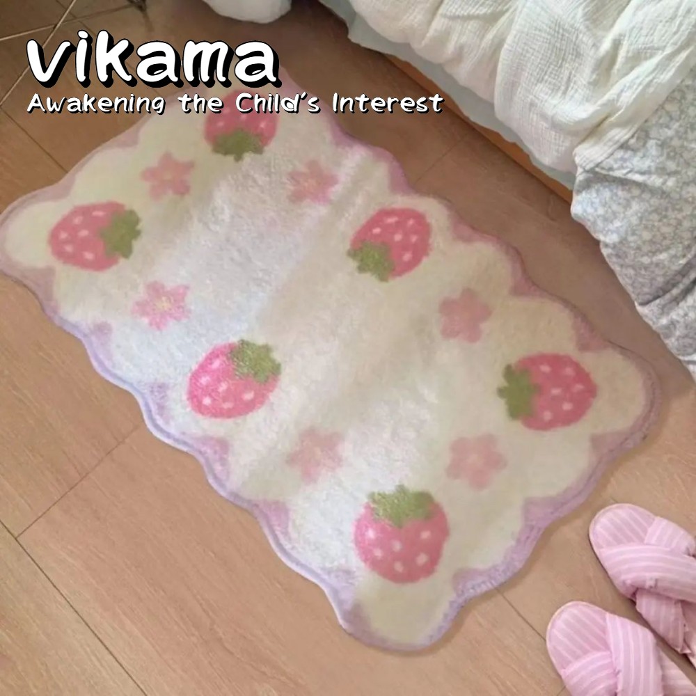 VIKAMA ストロベリーラグ、非常に柔らかい滑り止めマット、寝室の子供用ワードローブ、吸収性と洗濯機洗い可能な家の装飾ラグ