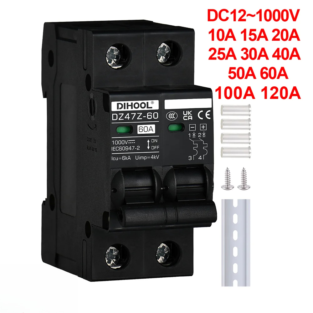 DC1000V MCB ソーラー DC サーキットブレーカー過負荷保護切断スイッチ 100A 120A 20A 25A 30A 40A 50A 60A バッテリープロテクター
