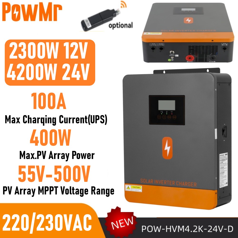 PowMr 2.3KW 12V 4.2KW 24V ハイブリッドソーラーインバーター 230V MPPT 100A ソーラー充電器最大 PV 500V オフグリッド純粋な正弦インバーターデュアル出力