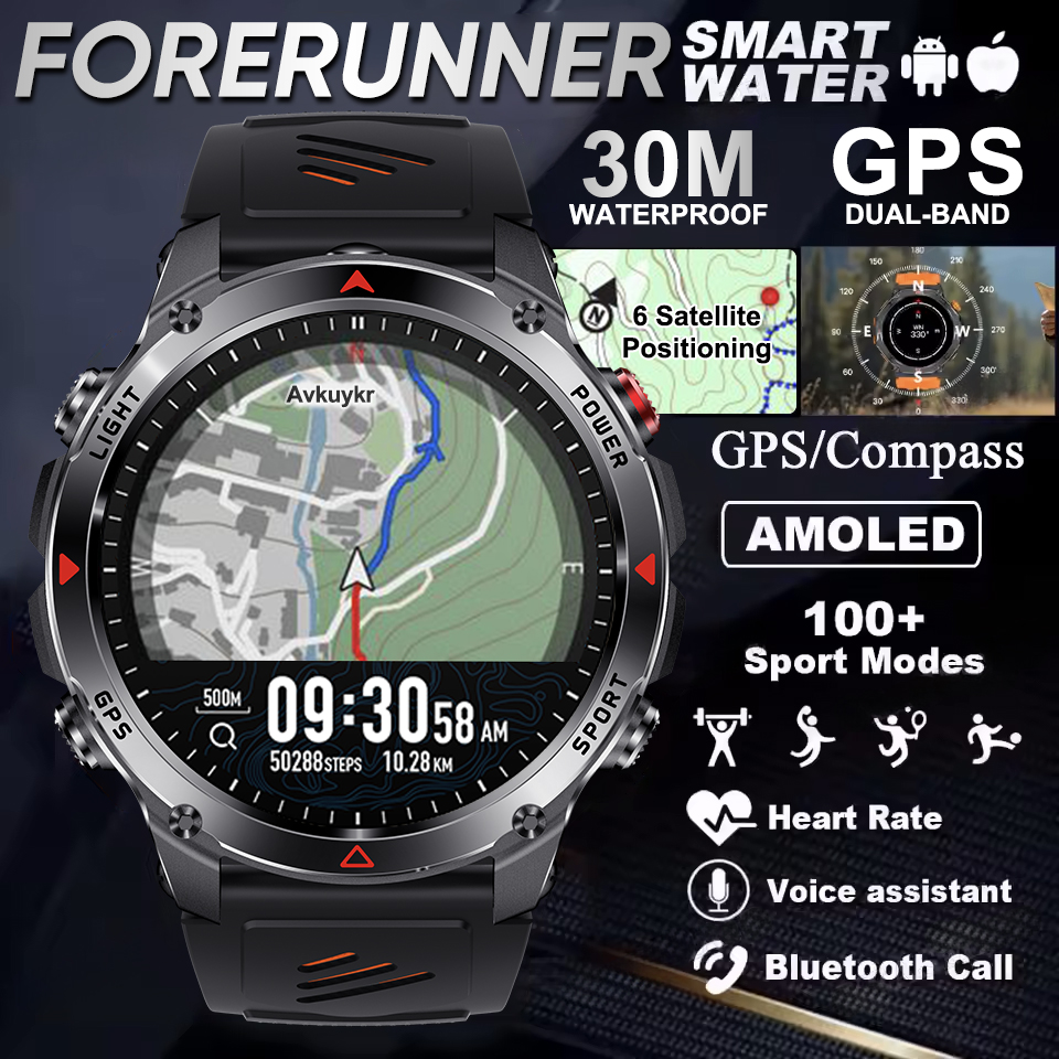 フォアランナー 570 GPS スマートウォッチ 3ATM 防水 AMOLED スクリーンマルチバンド GNSS コンパス高度計懐中電灯スポーツスマートウォッチメンズ
