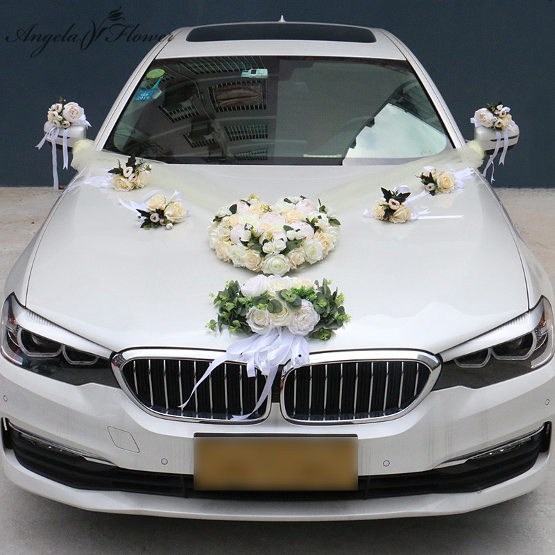 1 Set Artificial Flower Wedding Car Decor Kit Romantic Silk Fake Rose Peony Floral Valentine's Day Gift Party Festival Supplies