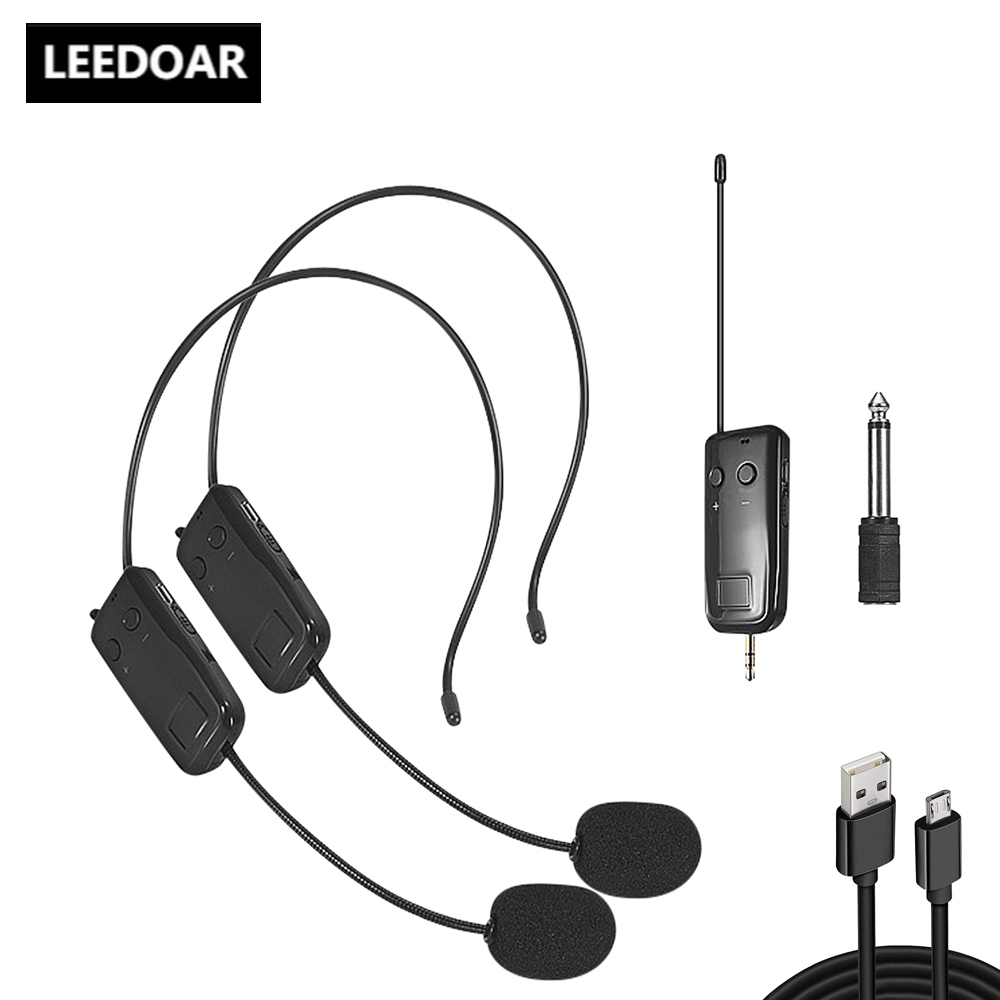 2.4G ヘッドマウントワイヤレスラベリアマイクセット送信機とアンプ用受信機音声スピーカー教育ツアーガイド