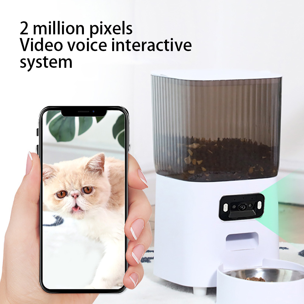 5L ダブルボウルスマート自動猫フィーダーカメラ付き猫ドライフードビデオディスペンサーペットスマートボイスレコーダー自動フィーダー犬用