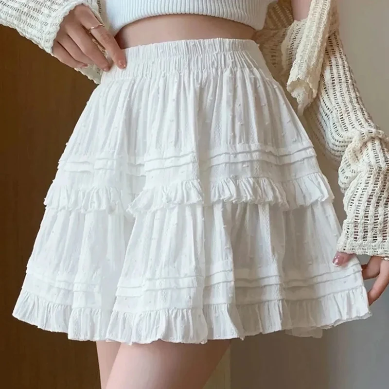 甘いかわいいレースミニスカート女性かわいい白フリルプリーツショートスカート女性 2025 夏の韓国ハイウエスト A ラインスカート