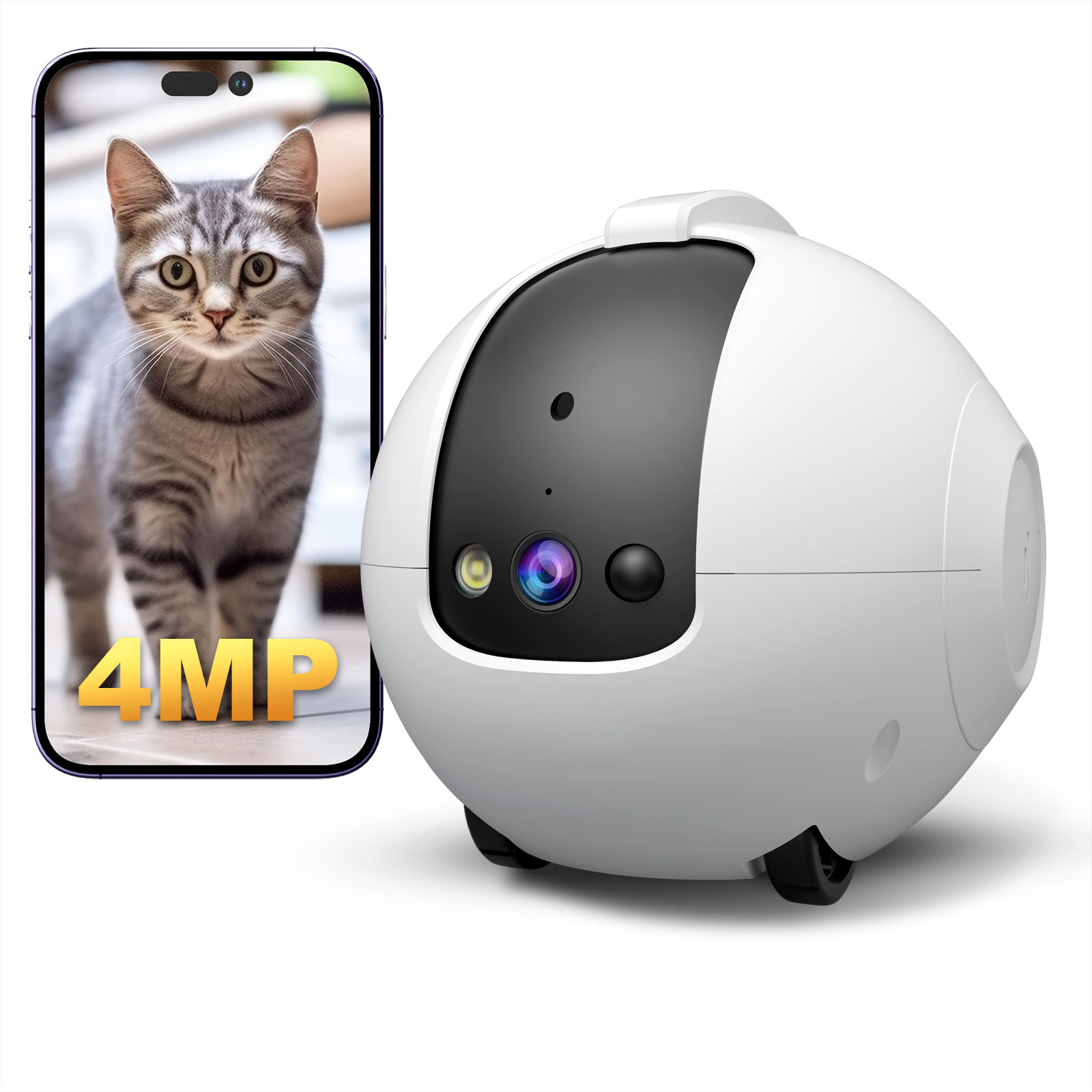 モバイルインテリジェントロボットカメラ4MP屋内カム電池式ワイヤレスペット/高齢者/赤ちゃんAPP制御ホームケアセキュリティカメラ