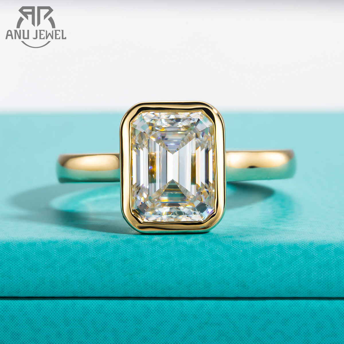 AnuJewel 3ct エメラルドカット D カラーモアッサナイト婚約指輪イエローカラー 925 スターリングシルバーリング女性のジュエリー卸売