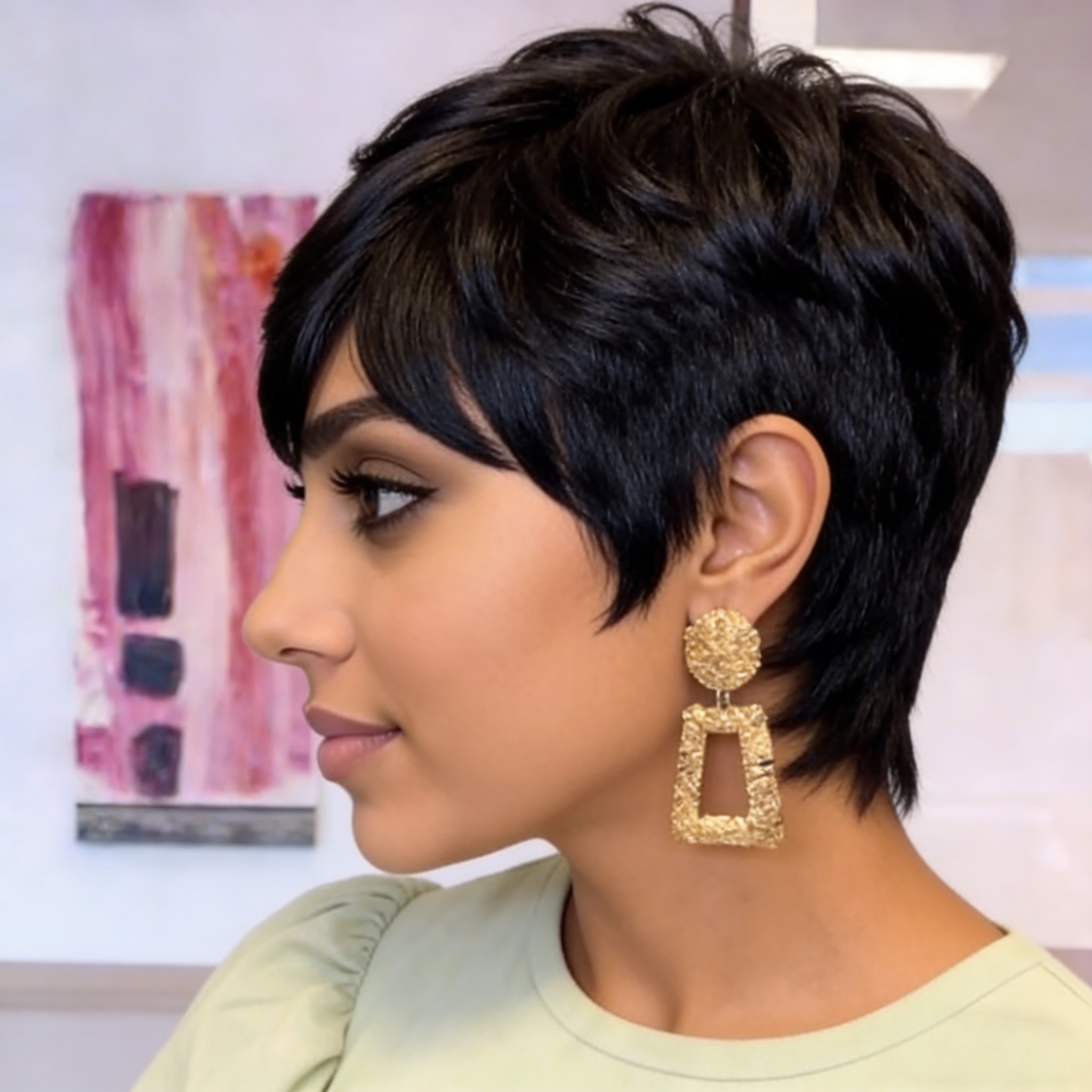 ピクシーカットウィッグ 女性用 人毛ウィッグ ショートウィッグ フルマシンメイド ウィッグ 日常使い用