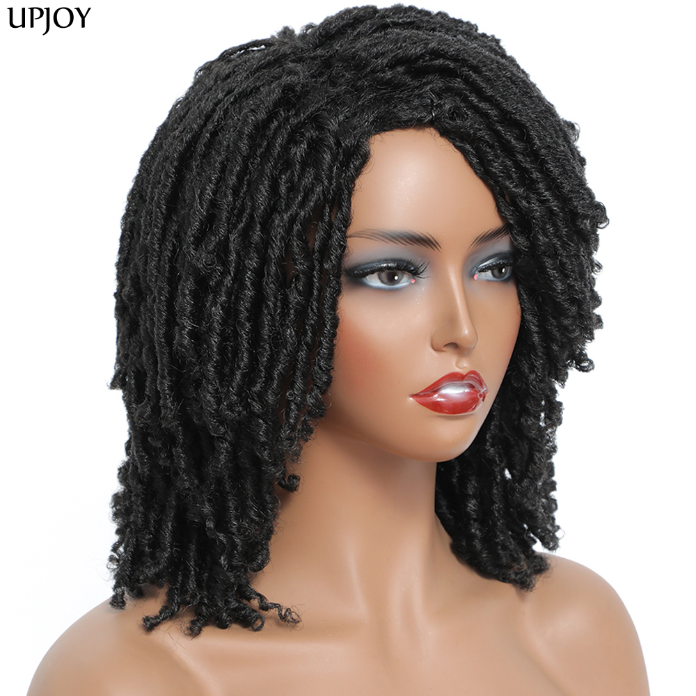 フェイク Locs 編組かぎ針編みヘアウィッグショートドレッドヘアツイスト編組ウィッグ黒人女性ガールズソフトアフロフェイクカーリー合成かつら