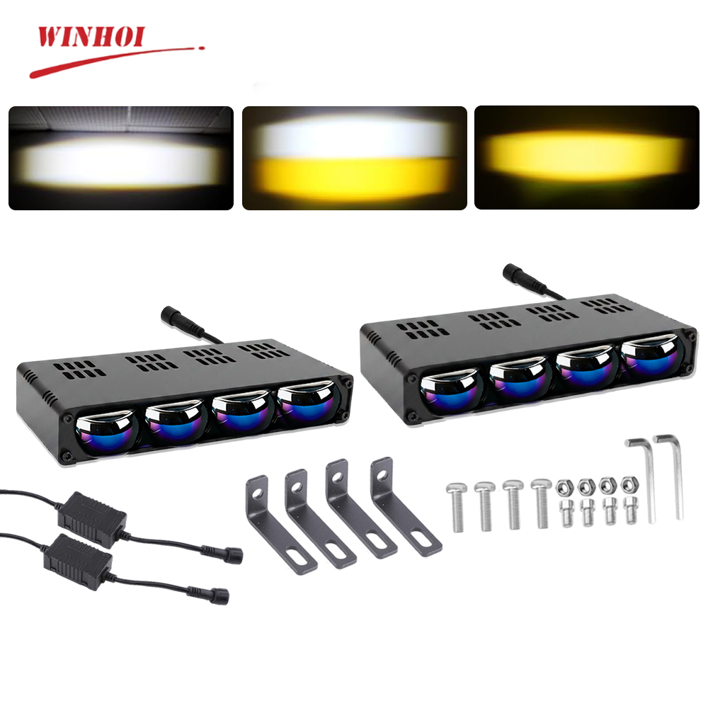 2PC 車グリル Led バー 12-24V オフロードプロジェクターレンズスポットライト白黄色ユニバーサルフロントヘッドライトフォグランプオートバイ用