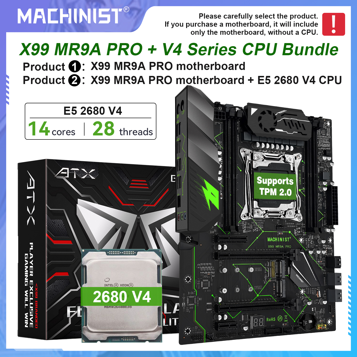 MACHINIST X99 MR9A PRO マザーボード セット キット LGA 2011-3 Xeon E5 2680 V4 CPU DDR4 ECC RAM およびデュアル M.2 NVMe ATX デスクトップ メモリ。