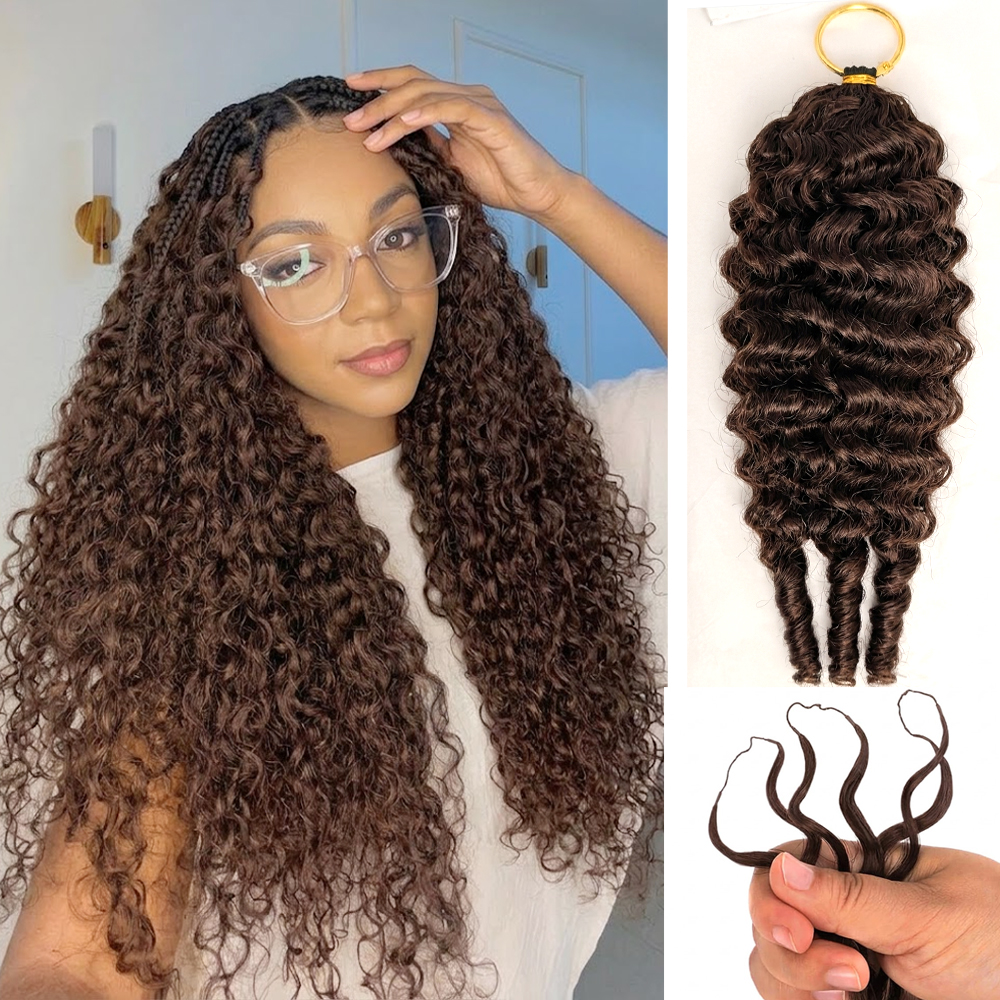 チョコレートブラウンミラクルノットヘアフェザーかぎ針編み人毛かぎ針編み三つ編みビルマカーリーかぎ針編みヘアエクステンション 100% 人毛