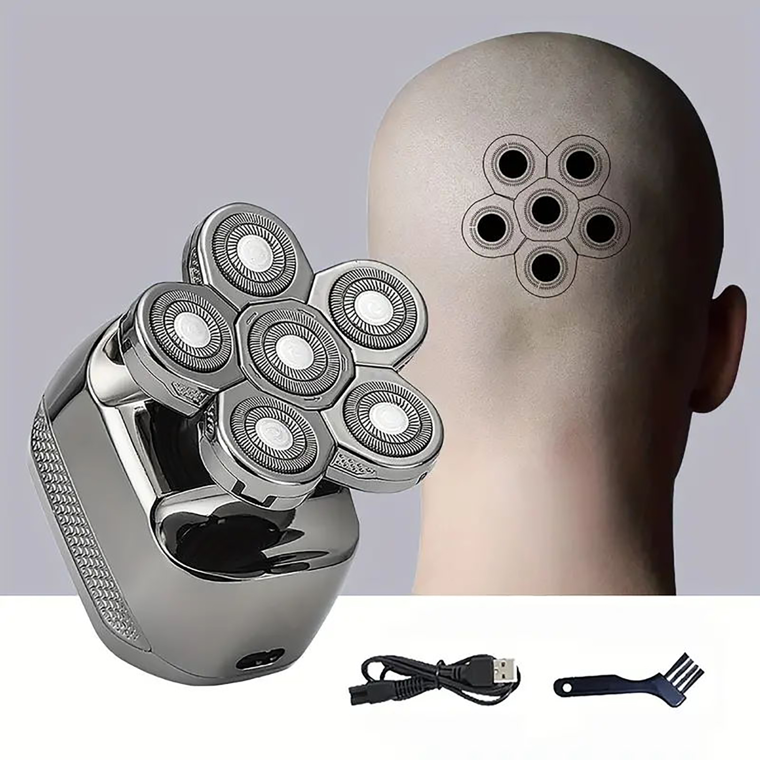 6D 電気ロータリーヘッドシェーバー男性用コードレス多機能ハゲ頭かみそり充電式ハゲマンシェービングツール