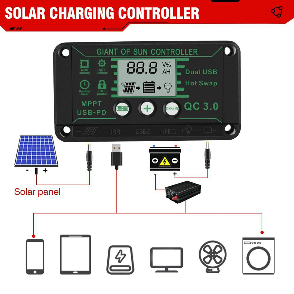 MPPT 充電コントローラ防水ソーラーパネルレギュレータデジタルディスプレイ幅広い互換性 10A 100A 電流オプション