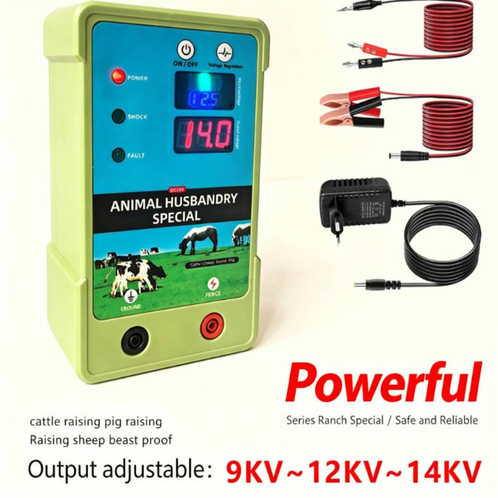 10 キロ調整可能な電圧スマート電気柵パルス電気柵コントローラ 9-14KV 3J 家畜牛羊安全保護