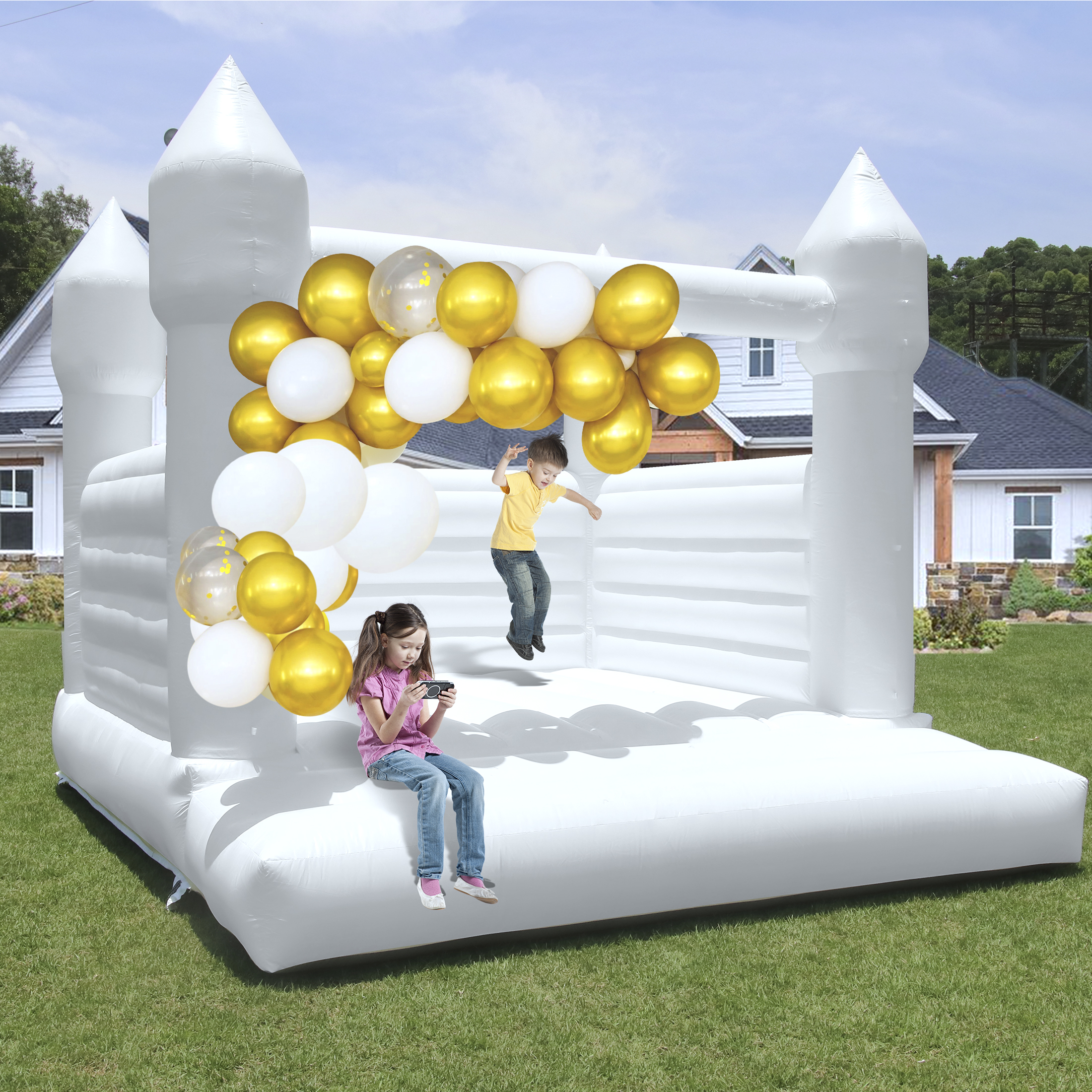 子供の遊び場、子供のおもちゃ 13x12フィート 巨大なインフレータブルホワイトバウンスハウス PVC 弾む城 ウェディングパーティー用