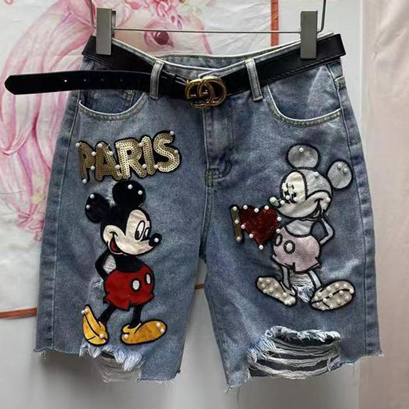 Supzoom 新着ルーズカジュアル夏トップファッション綿刺繍ビーズミッキーマウス夏デニムショーツ