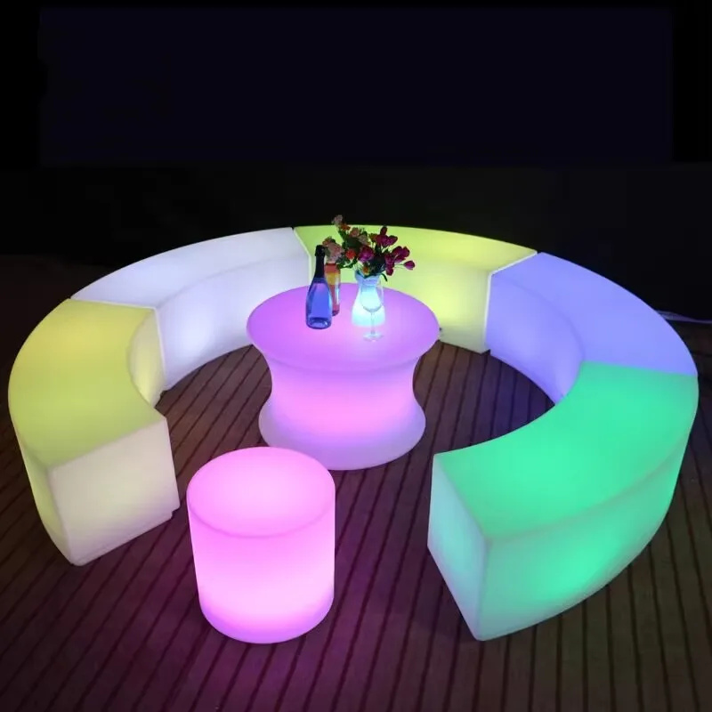 クリエイティブ 16 色変化 Led 照明湾曲したバースツール屋外プラスチックパティオベンチ充電式ナイトクラブダイニングチェア
