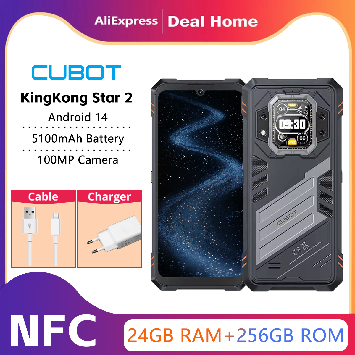 Cubot KingKong Star 2 頑丈な 24 ギガバイト 256 ギガバイト Android 14 6.72 インチ 144Hz 100MP カメラ 33 ワット高速充電 NFC 5G 携帯電話