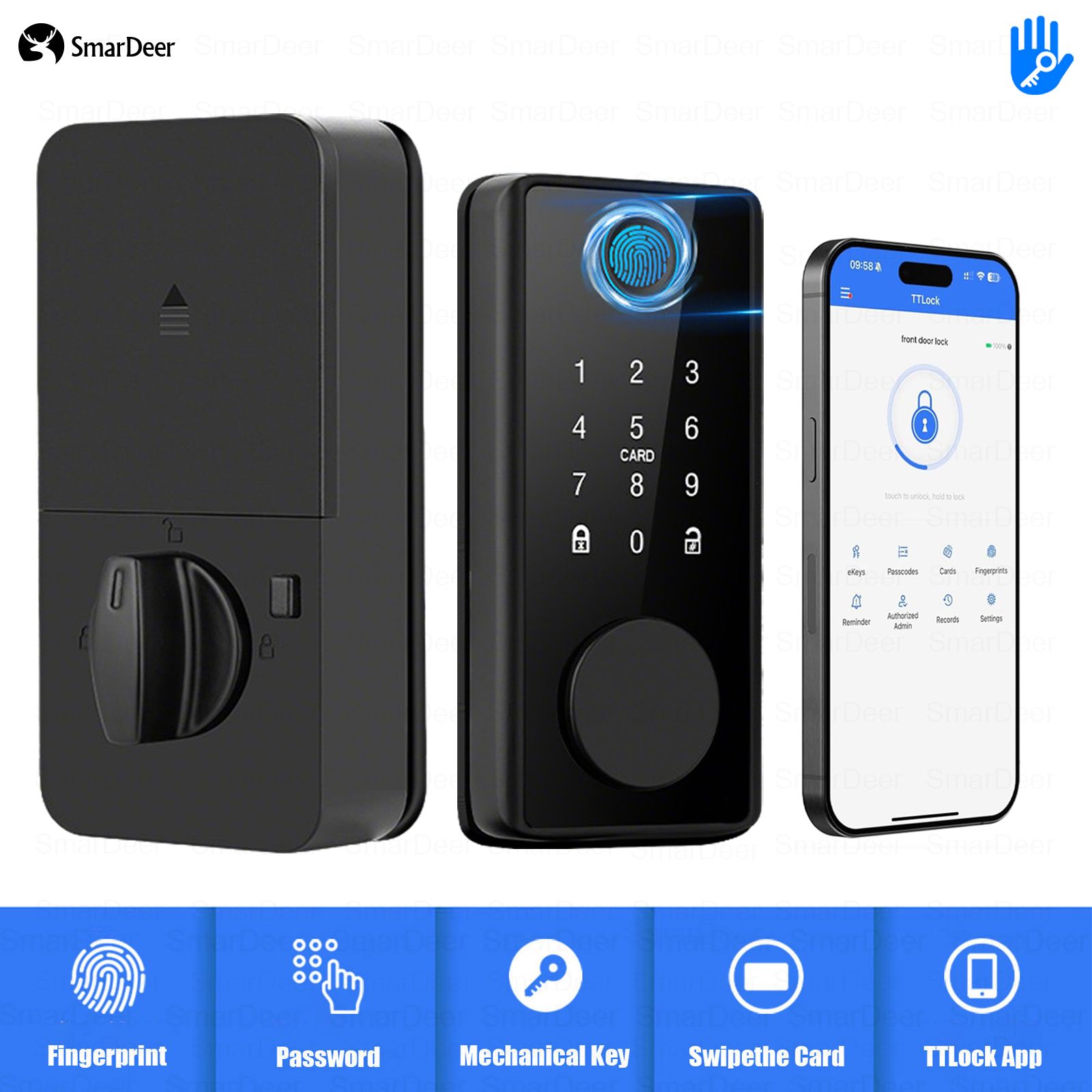 SmarDeer 電子ロック TTLock スマートロックアプリ用リモコンキーレスエントリードアロック指紋デジタルデッドボルト