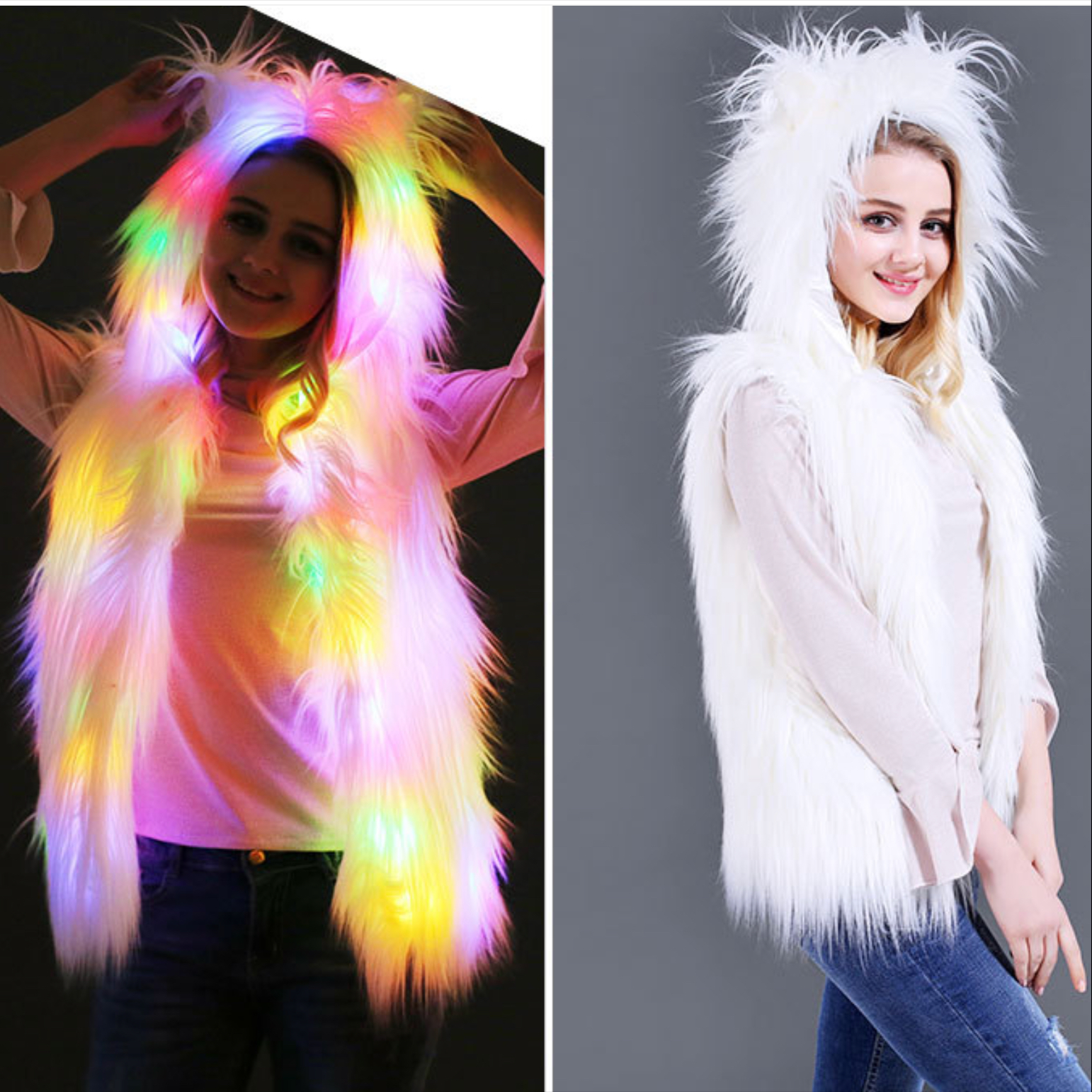 LED ライトアップフェイクファーパーカーベスト女性音楽祭パーティー絶賛衣装ナイトクラブ DJ 歌手光るステージパフォーマンスの摩耗
