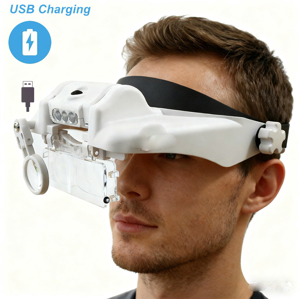 11.5X ヘッドバンド拡大鏡 LED ライト付き、USB 充電ヘルメット拡大鏡、溶接はんだ付けの読み取り用