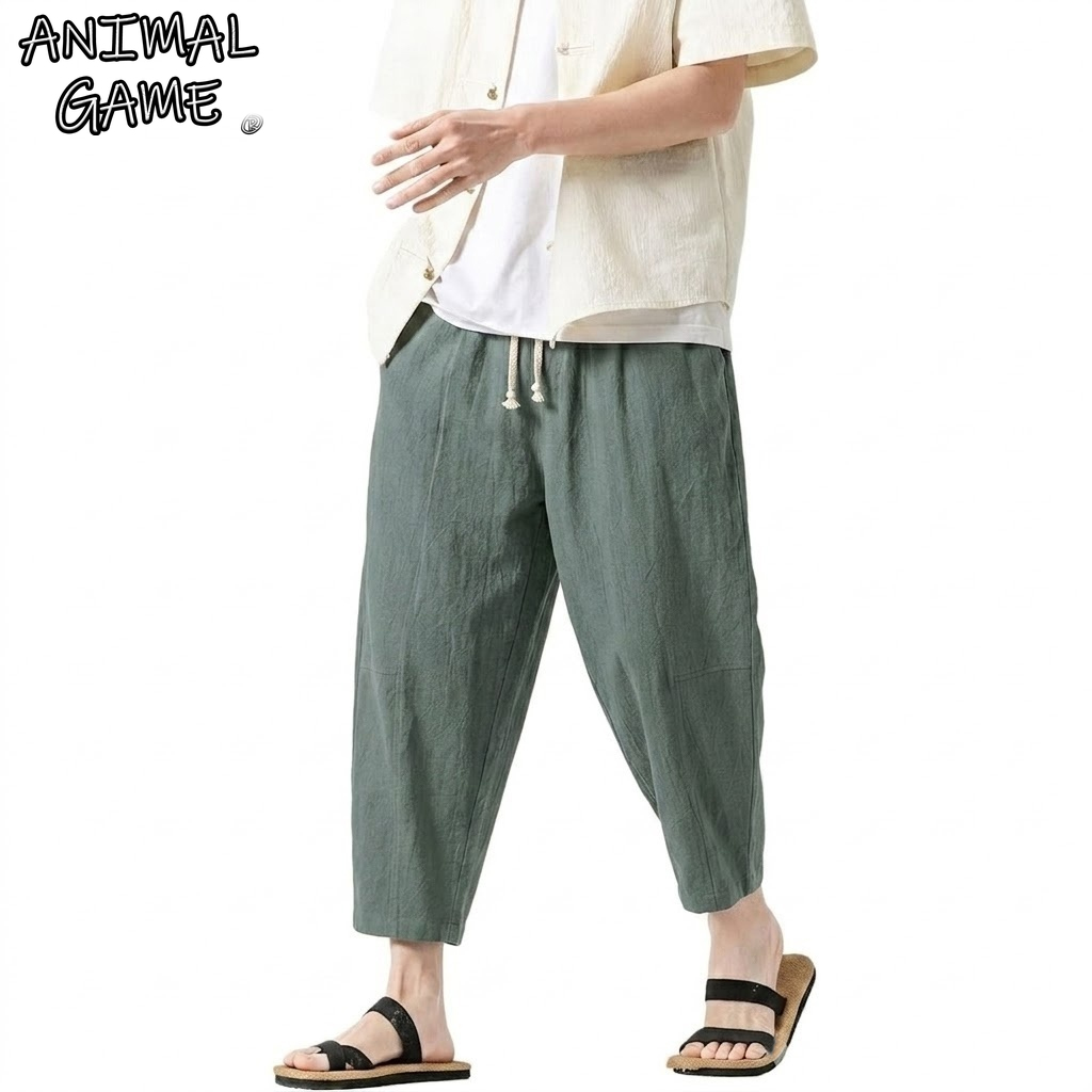 韓国リネンパンツ男の夏のパンツ男性用ジムマンだぶだぶのパンツルーズハーレムパンツ軽量ストリートメンズコットンワークパンツ