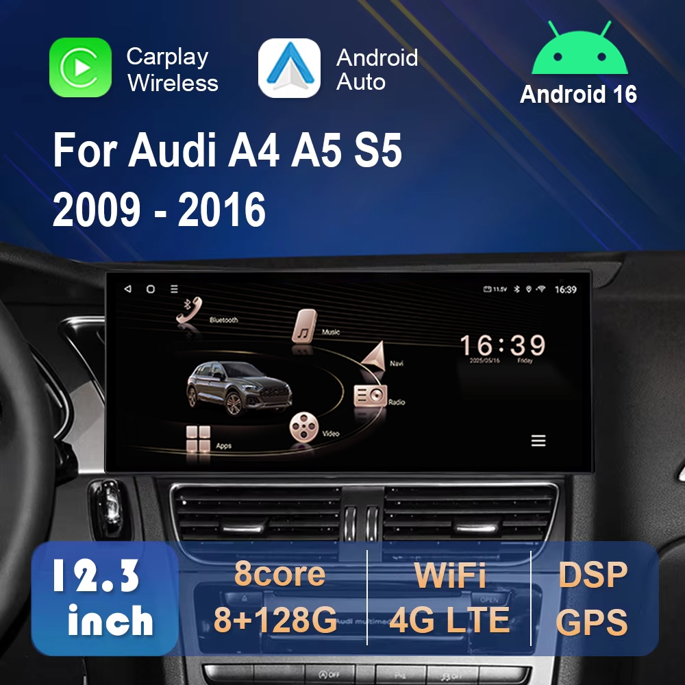 QLED スクリーンアウディ A4 A5 S5 2009 - 2016 ワイヤレス Carplay HD タッチスクリーン Android 16 車マルチメディアラジオビデオプレーヤー