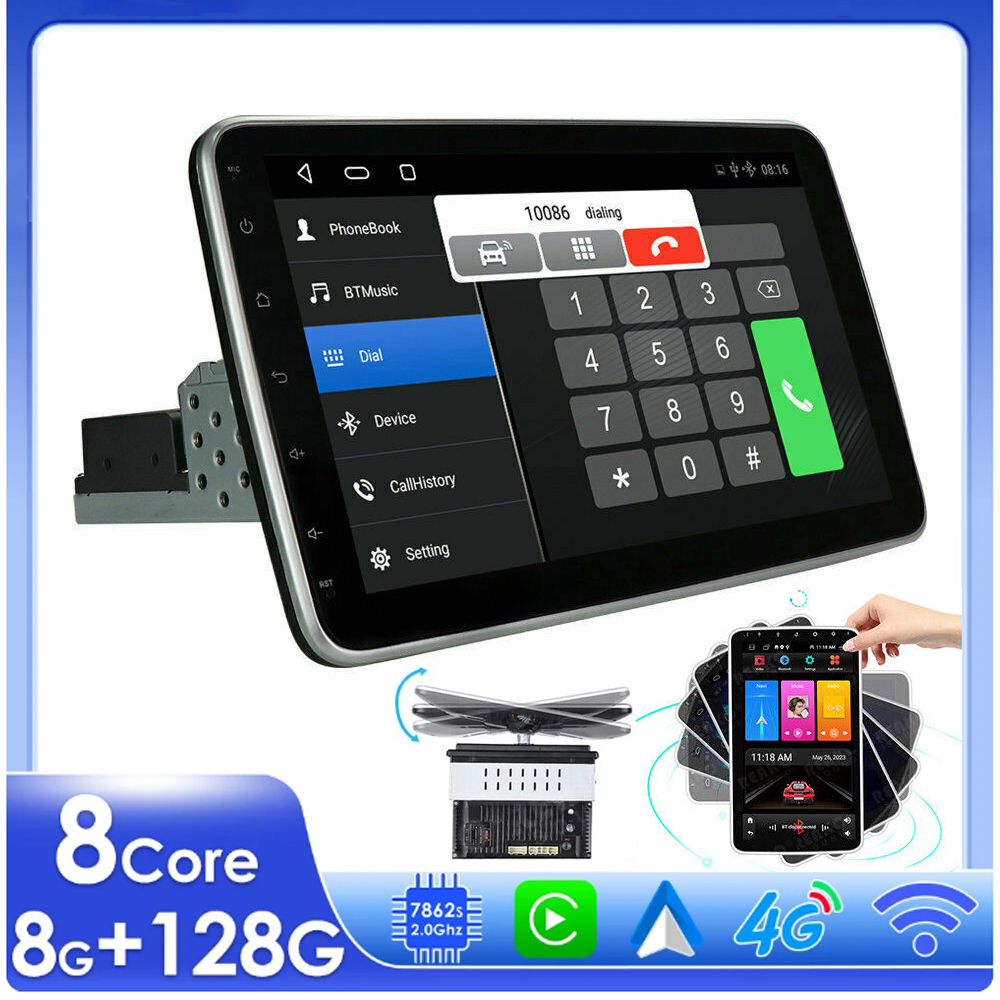 10.1 インチ Android 15 回転 Android 画面カーラジオ 1Din Carplay Autoradio マルチメディア プレーヤー 4G WIFI BT GPS ナビゲーション AutoRadio