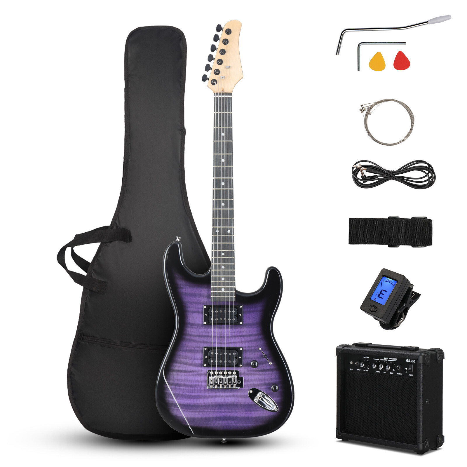 39インチ KST エレキギター HSH ピックアップ スクールバンド 20W アンプ付き