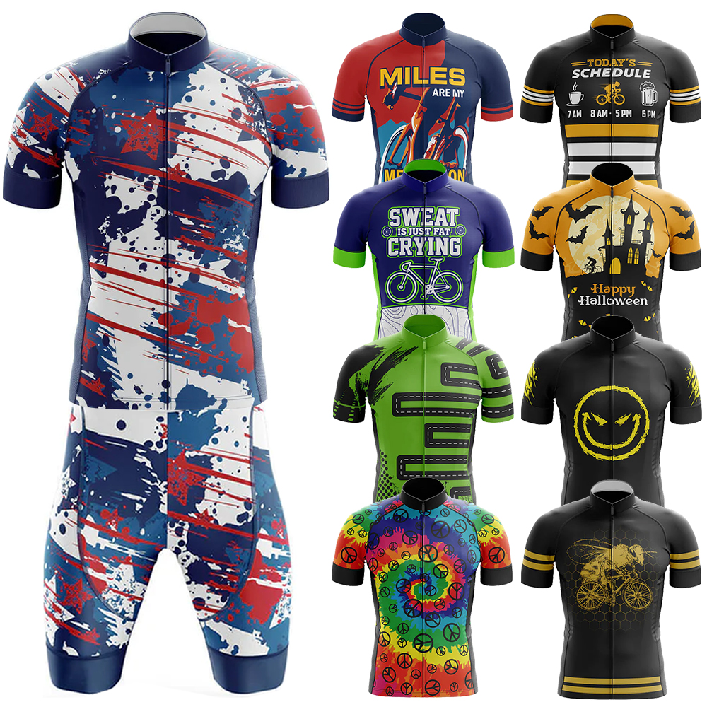青赤白サイクリングジャージ服 Mtb 男性衣料品専門のシャツショーツ男性ジャンパー夏のバイクジャージよだれかけ男性