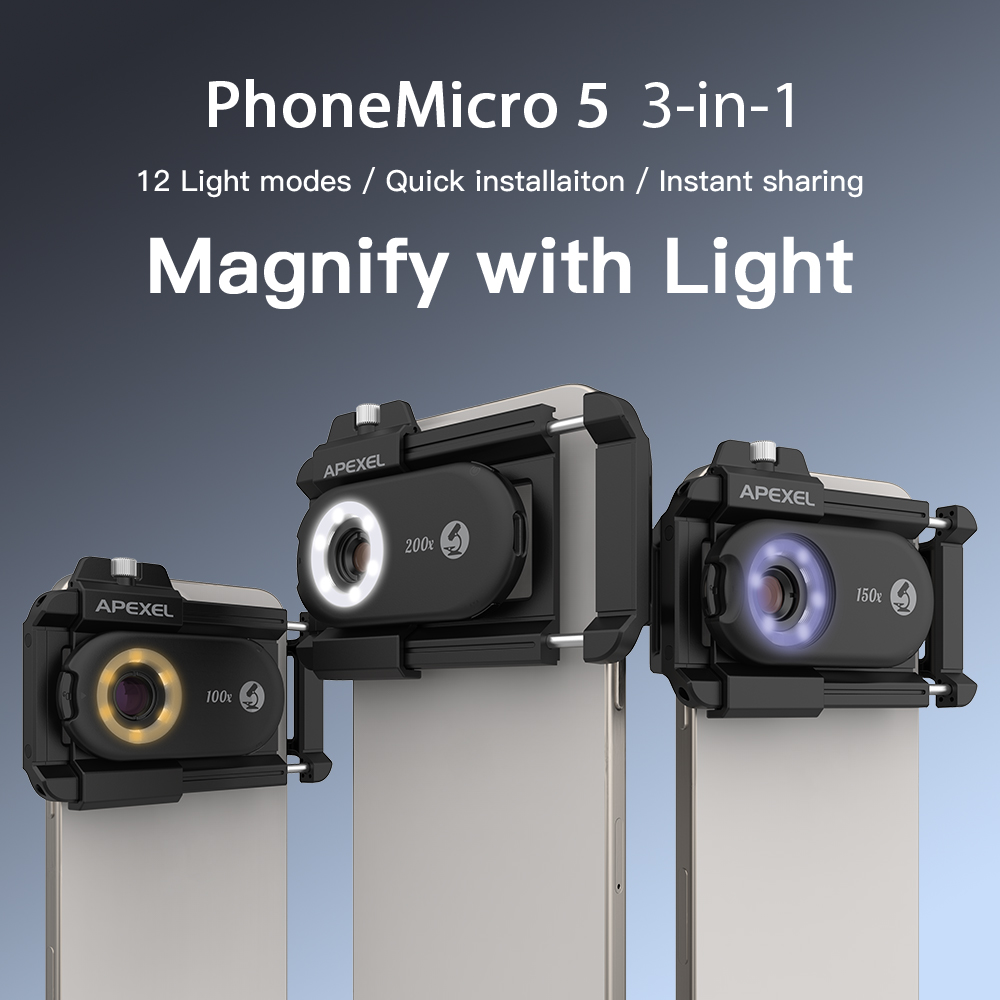 APEXEL 100X/150X/200X 顕微鏡ジュエリーレンズ電話カメラレンズキットマクロレンズ LED ライト付き iPhone アンドロイドすべてスマートフォン用