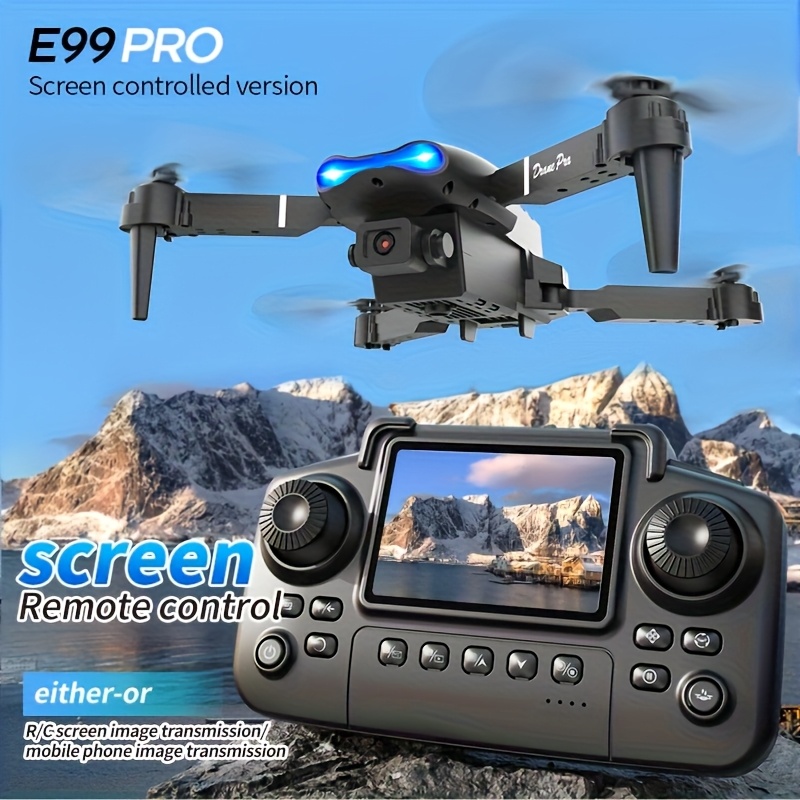 アップグレードされた 2026 E99PRO MAX ドローンは、デュアル 8K カメラ、画面内リモコン、バッテリー 2 個、ワンキーリターントゥホーム、折りたたみ式デザイン、USB 充電、Wi-Fi 接続、およびフライト ゲーム キャップを備えています。