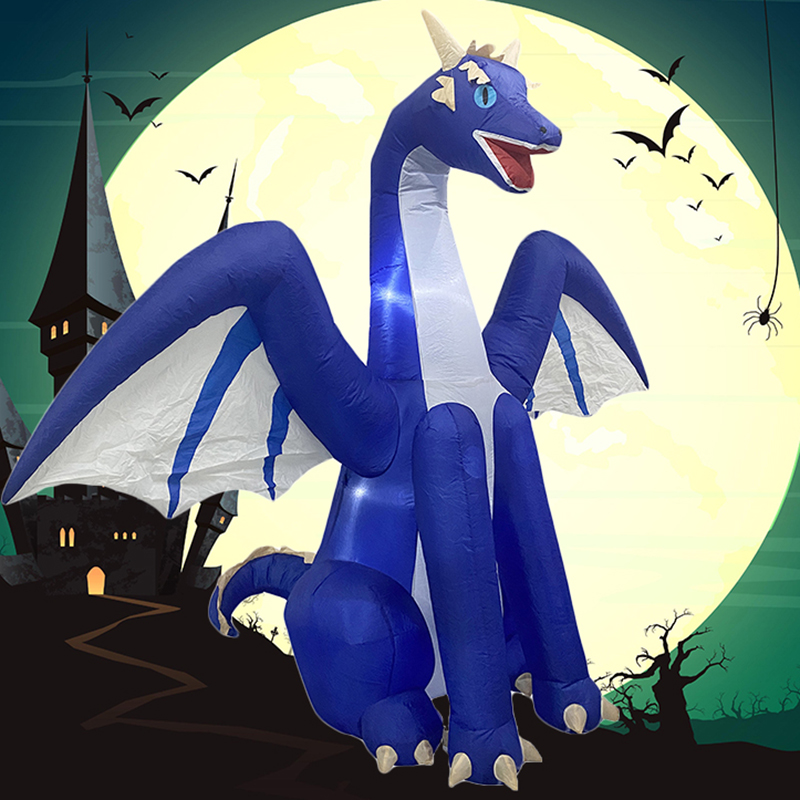 2.4M ハロウィンインフレータブルドラゴン装飾 LED ライト付き大型クリスマス屋外装飾ホリデー爆破飾り中庭小道具