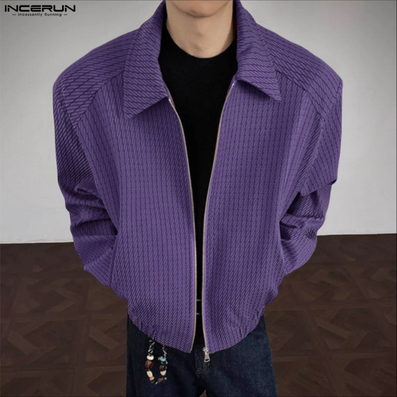 INCERUN 男性ジャケット印刷ラペル長袖ジッパーカジュアル男性コートストリートルーズファッションレジャー薄い上着男性 2026
