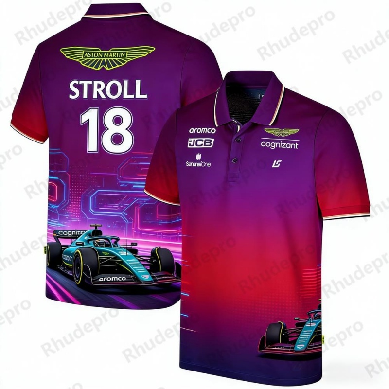 アストンマーティン チーム ストロール No.18 レー​​シングテーマ 半袖ポロシャツ F1 ファン周辺スポーツウェア